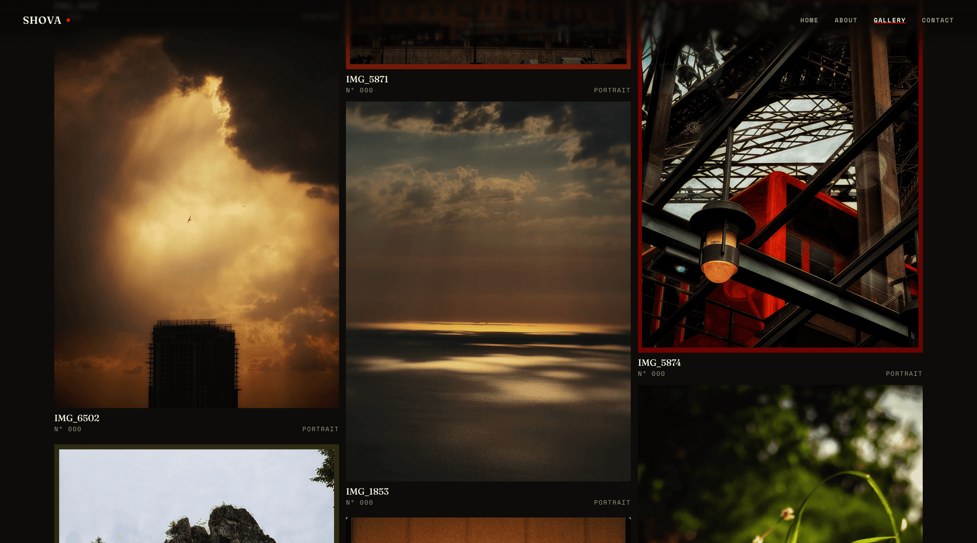 Shova's Photography Website landing page
